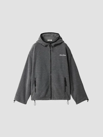MIU MIU WOMEN'S FLEECE ZIPPERED HOODIE JACKET