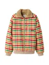 Miu Miu Wool Jacket Plaid Pattern Shearling Collar In Multi