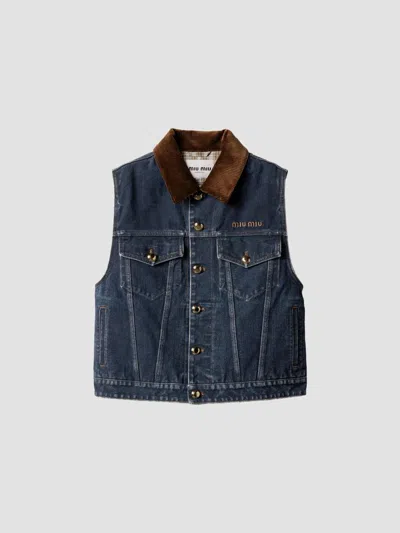 Miu Miu Women's Flocked Denim And Velvet Vest In Animal Print