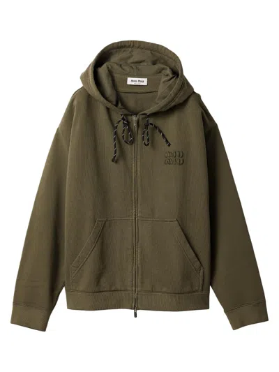 Miu Miu Women's Garment-dyed Hoodie Jacket In Green