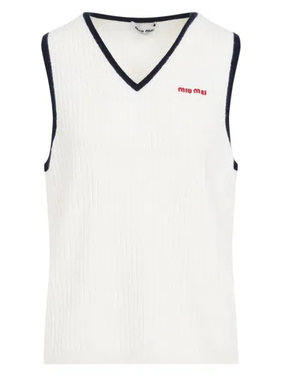 Miu Miu Sleeveless Ribbed Cashmere Gilet In White