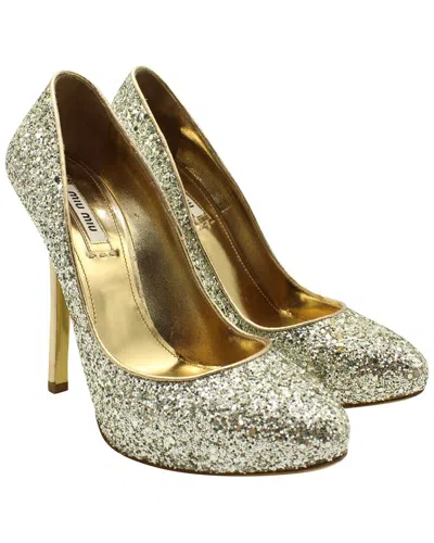 Miu Miu Women's Glitter 120 Glitter Pump (authentic Pre-loved) In Gold