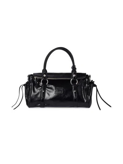Miu Miu Glossy Leather Handbag In Black