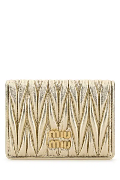Miu Miu Women Gold Nappa Leather Card Holder