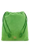Miu Miu Logo Suede Drawstring Pouch In Green