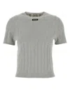Miu Miu Cotton Crew Neck Sweater With Ribbed Texture