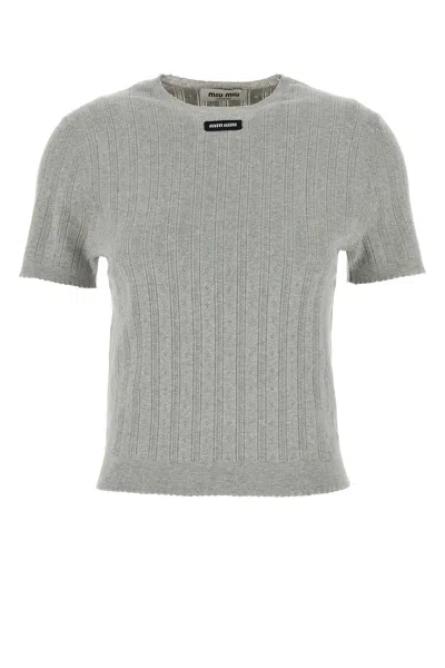 MIU MIU MIU MIU WOMEN GREY COTTON SWEATER