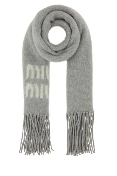 Miu Miu Women Grey Logo Scarf In Neutral