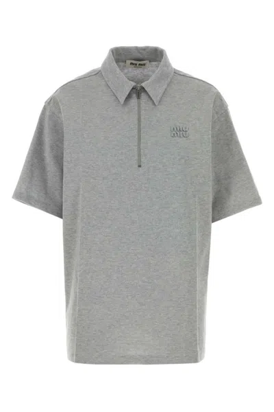 Miu Miu Grey Cotton Blend Oversize Polo Shirt In Gray