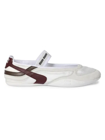 Miu Miu Women's Gymnasium Technical Fabric And Suede Ballerinas In White