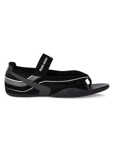 Miu Miu Women's Gymnasium Technical Fabric Thong Ballerinas In Black