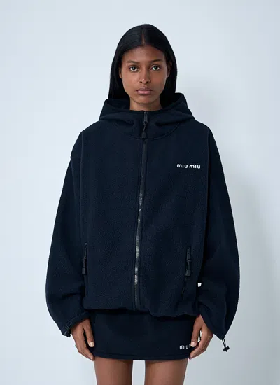 Miu Miu Women Hooded Logo Motif Sweatshirt In Blue