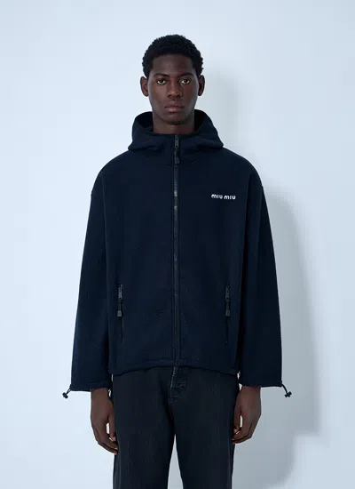 Miu Miu Women Hooded Logo Motif Sweatshirt In Blue