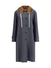 Miu Miu Tailored Long Coat With Detachable Hood In Gray