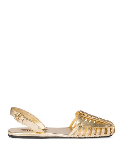 Miu Miu Women's Huarache Slingback Flats In Silver