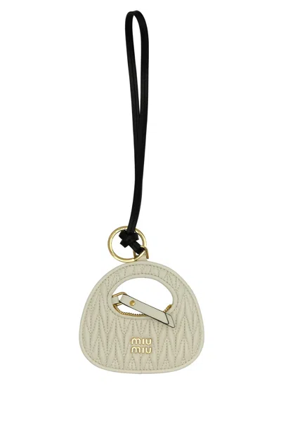 Miu Miu Women Ivory Leather Keyring