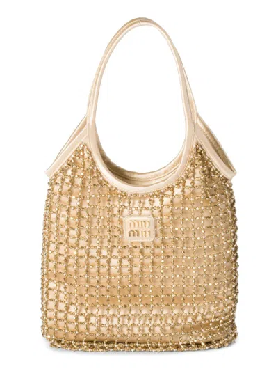Miu Miu Women's Ivy Beaded Duchesse Shoulder Bag In Sand