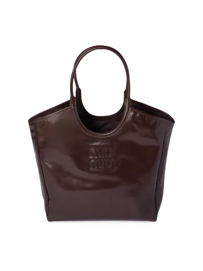 Miu Miu Women's Ivy Leather Tote Bag In Brown