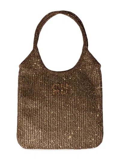 Miu Miu Ivy Sequin Mesh Bag In Brown