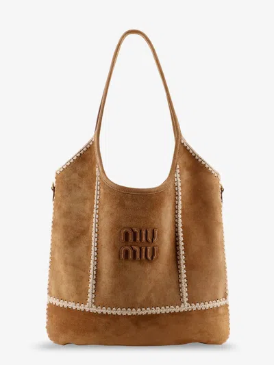 Miu Miu Women Ivy Suede And Crochet Shoulder Bag