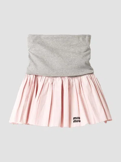 Miu Miu Jersey And Poplin Skirt In Multi