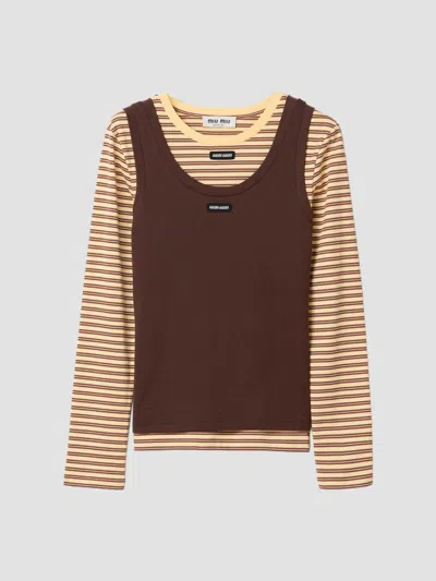 Miu Miu Cotton Jersey T-shirt And Tank Top Set In Brown