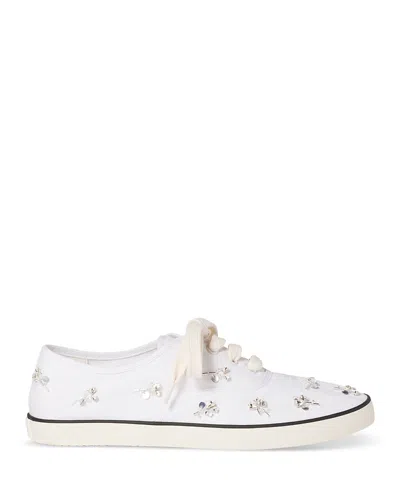 Miu Miu Crystal Embellished Low Top Canvas Sneaker In White