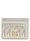 Miu Miu Logo Matelassé Leather Cardholder In Metallic
