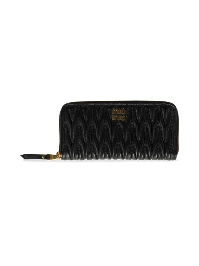 Miu Miu Women's Large Matelassé Nappa Leather Wallet In Black