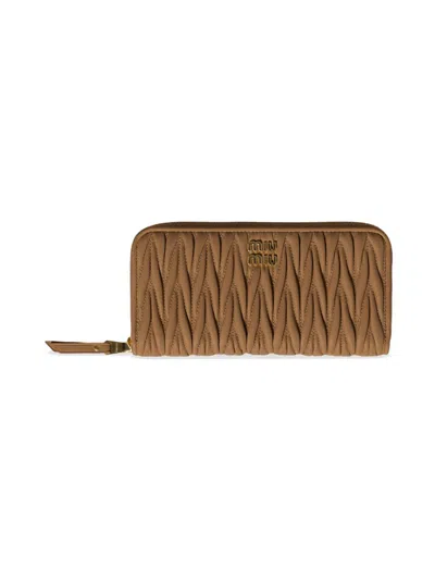 Miu Miu Women's Large Matelassé Nappa Leather Wallet In Brown