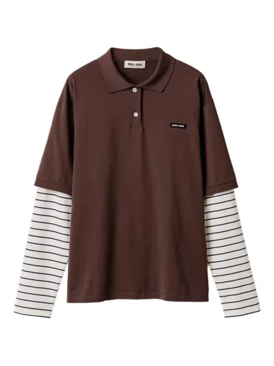 Miu Miu Women Layered Maglia G.collo In Brown