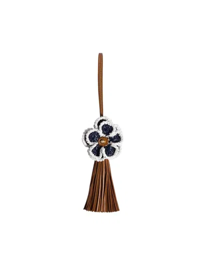 Miu Miu Women's Leather And Raffia Effect Yarn Trick Charm In Brown