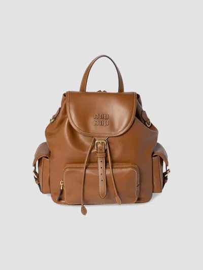 Miu Miu Women's Leather Backpack In Brown