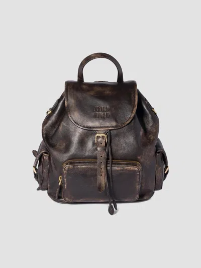 Miu Miu Women's Leather Backpack In Brown