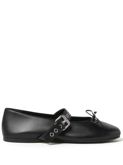 Miu Miu Buckled Leather Ballerina Shoes In F0002 Nero