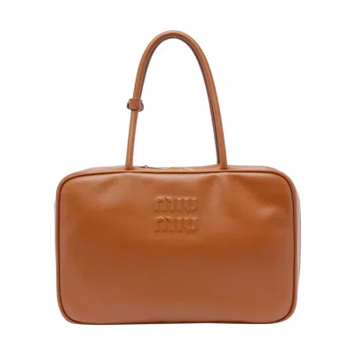 Miu Miu Women Leather Beau Bag In Brown