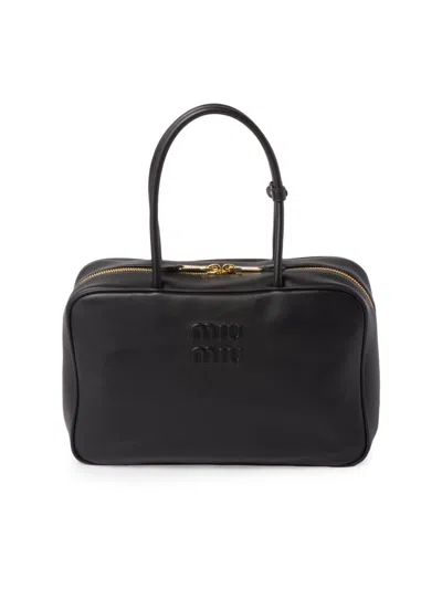 Miu Miu Black Bauletto Bag Zip Embossed Logo In Multi