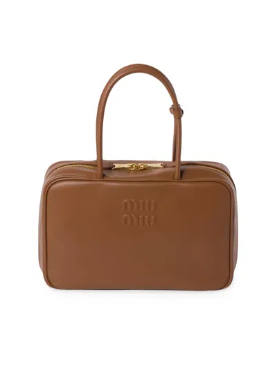 Miu Miu Caramel Leather Handbag In Orange