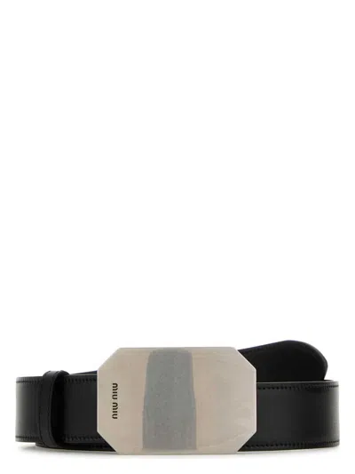 Miu Miu Black Leather Belt In Radica
