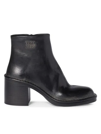 Miu Miu Women's Leather Booties In Black