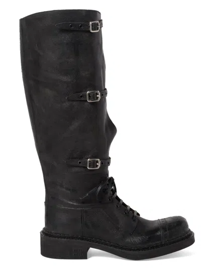 Miu Miu Multi-buckle Leather Boots In Black