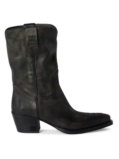 Miu Miu Women's Leather Boots In Black