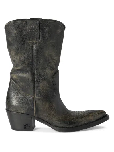 Miu Miu Women's Leather Boots In Gray