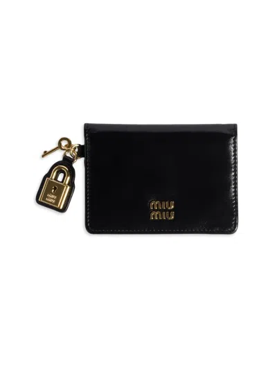 Miu Miu Women's Leather Card Holder In Black