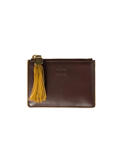 Miu Miu Women's Leather Card Holder In Brown