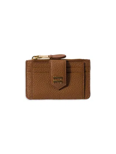 Miu Miu Women's Leather Card Holder In Brown