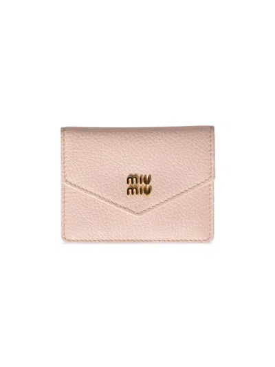 Miu Miu Women's Leather Card Holder In Pink