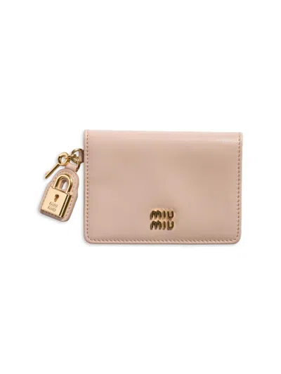 Miu Miu Women's Leather Card Holder In Pink