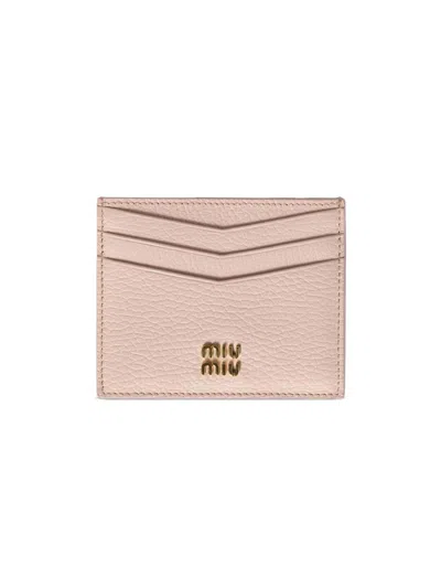 Miu Miu Women's Leather Card Holder In Pink
