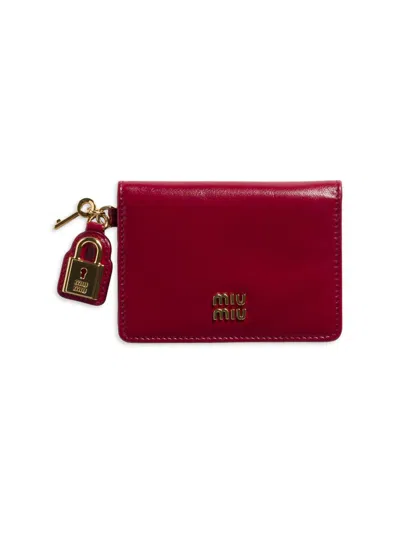 Miu Miu Women's Leather Card Holder In Red